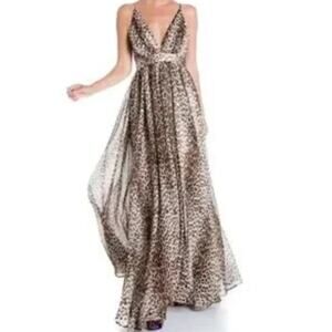 MEGHAN LA Enchanted Garden Leopard-Print Maxi Dress size M